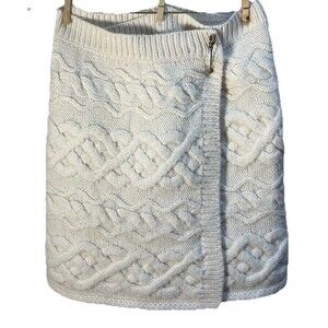 Ann Taylor Loft Scarf Creme Knit Wool Blend Wrap Shawl Preppy Cableknit Cottage